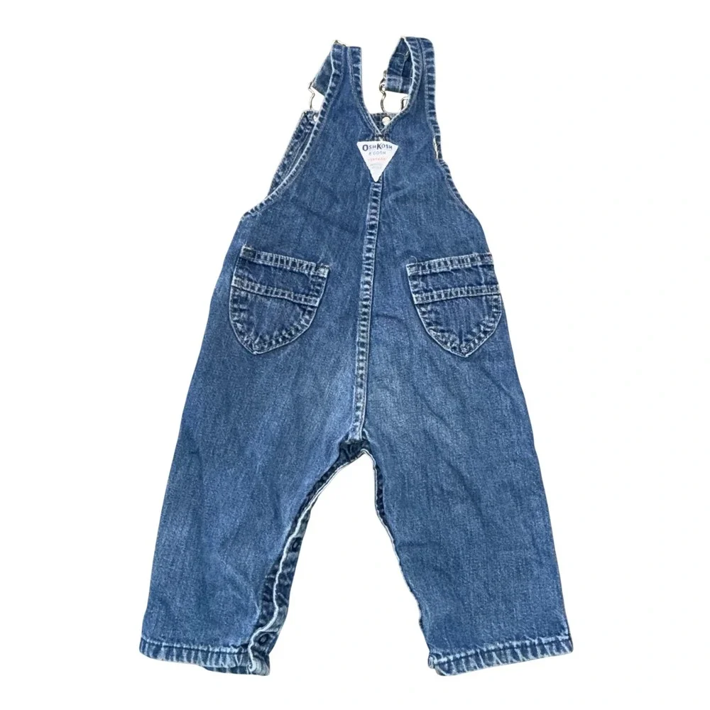 OshKosh B'gosh Overalls Kids 24M Blue Excellent Vintage Vestbak Denim Bibs